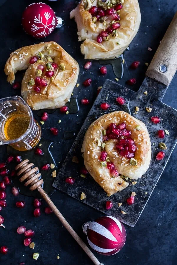 goat-cheese-stuffed-phyllo-swirls-with-pomegranate-honey-pistachios