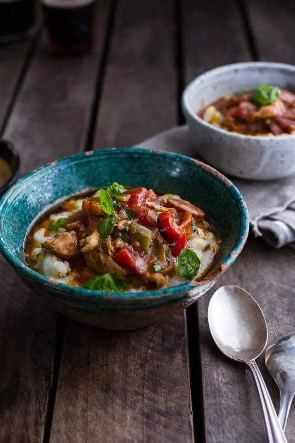 quick-gumbo-with-grilled-corn-grits-smoky-chilied-brown-butter
