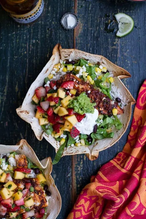 chipotle-mahi-mahi-burrito-bowls-with-coconut-cilantro-lime-rice-spicy-strawberry-mango-salsa