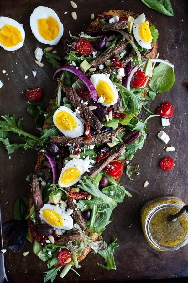 greek-steak-salad-french-bread-with-soft-boiled-eggs-feta.