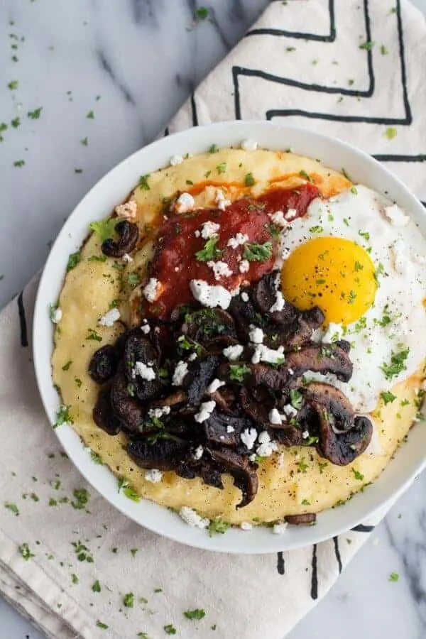 polenta-with-caramelized-mushrooms-marinara-fried-eggs-and-goat-cheese