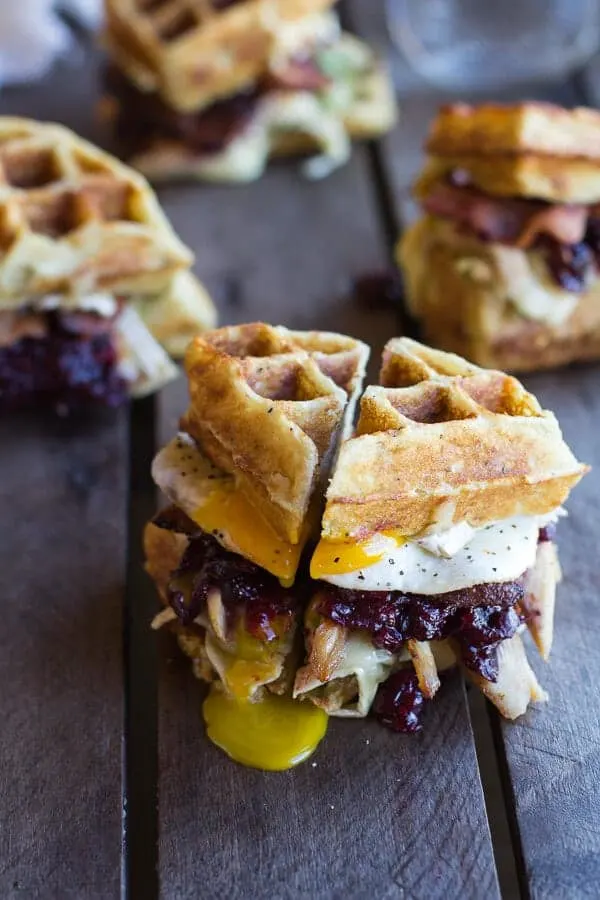mashed-potato-waffle-crispy-turkey-smashed-avocado-cranberry-and-brie-melts