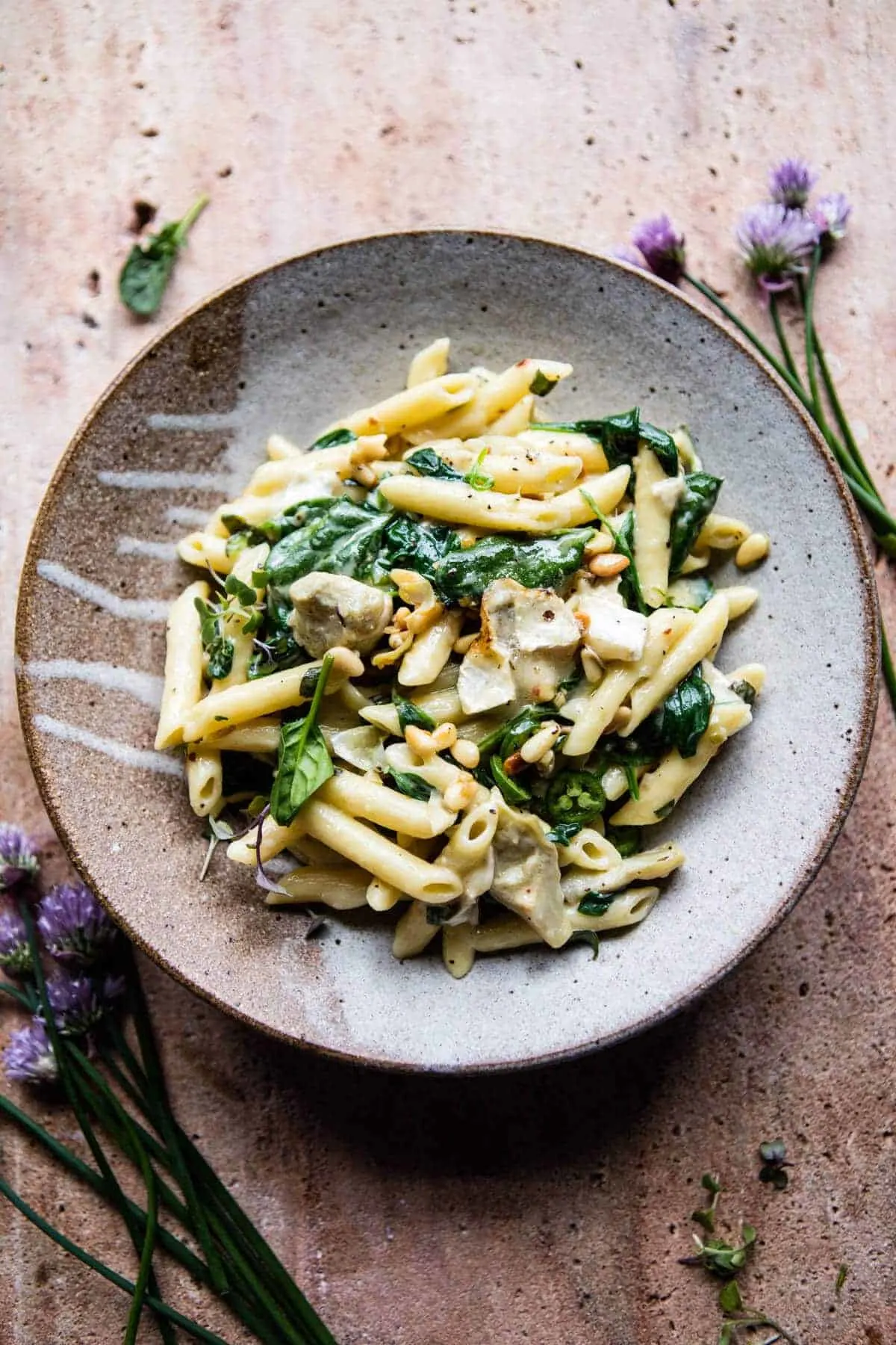 lemony-spinach-and-artichoke-brie-penne-pasta