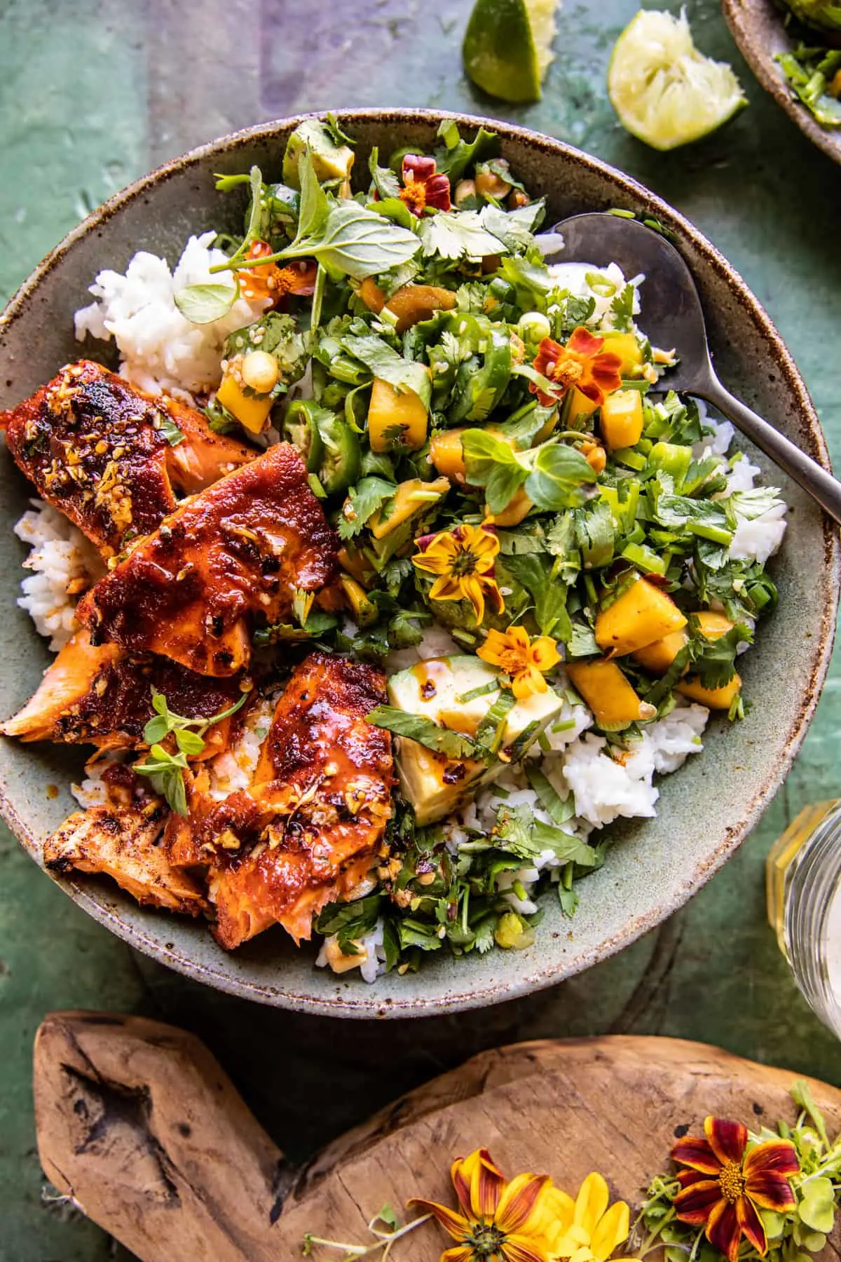 chili-onion-crisp-salmon-bowl-with-avocado-mango-salsa