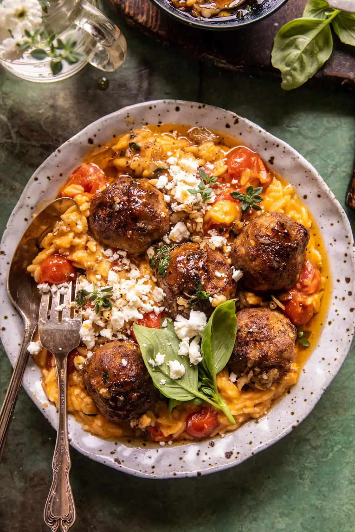 crockpot-greek-chicken-meatballs-with-creamy-tomato-orzo