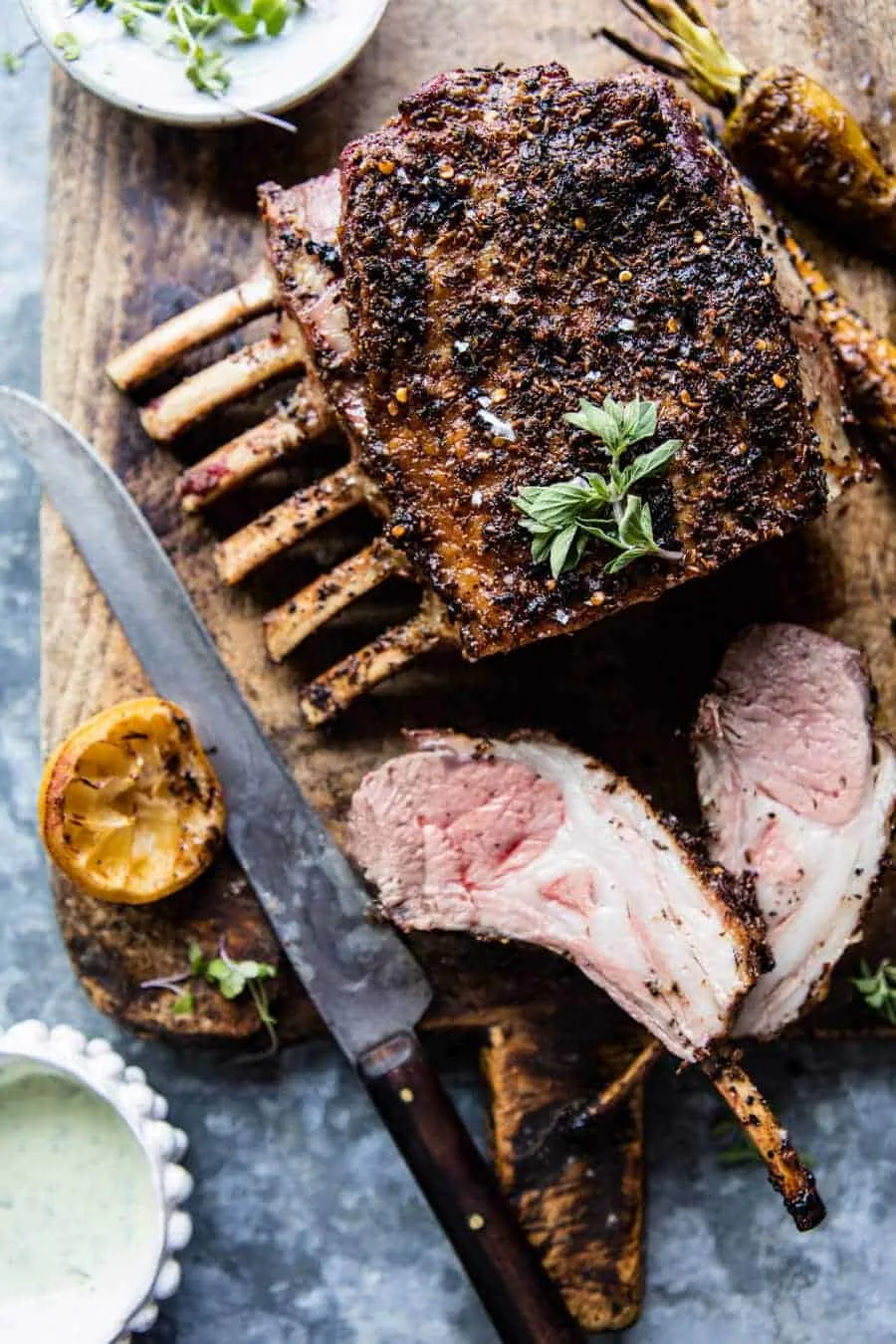 roasted-rack-of-lamb-with-basil-goat-cheese-sauce
