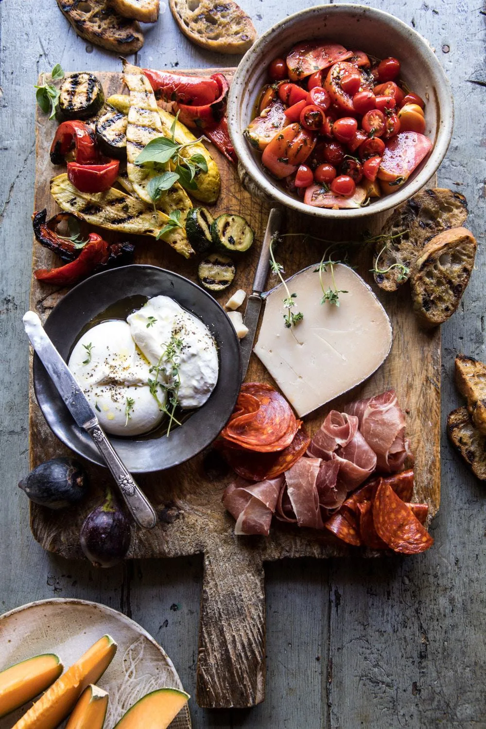marinated-tomato-and-grilled-veggie-cheese-board