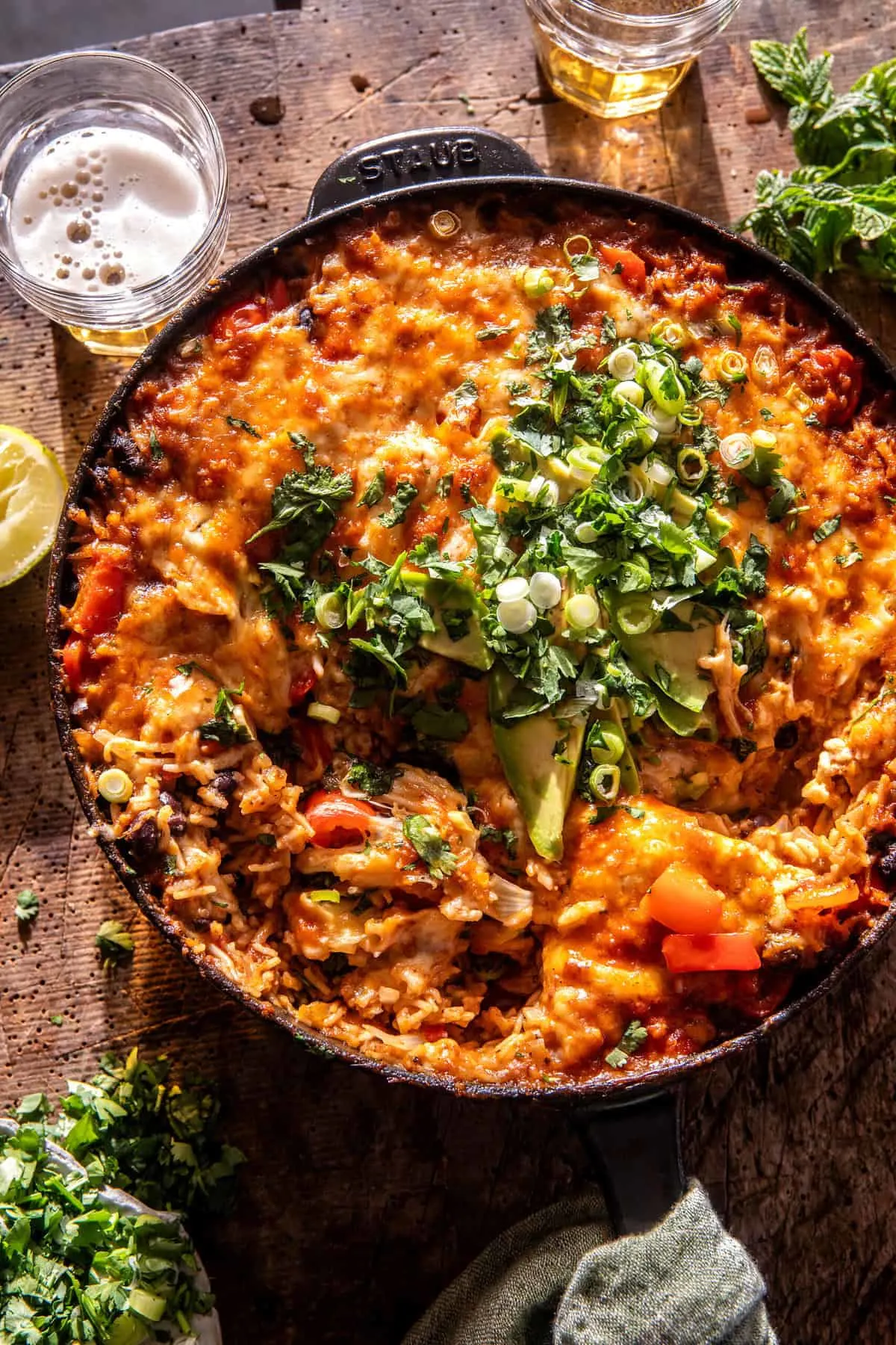 one-skillet-cheesy-salsa-chicken-rice-bake