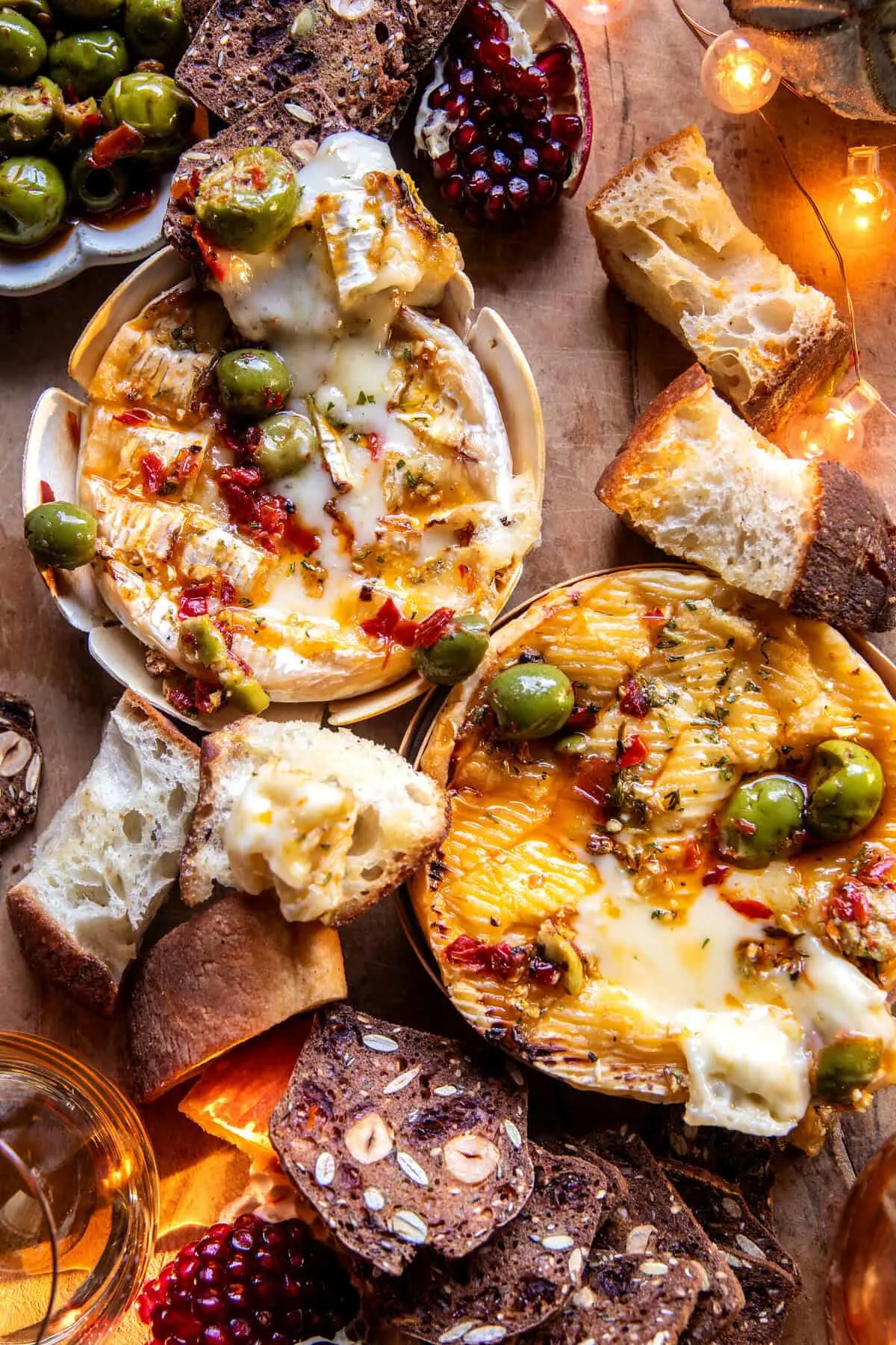 caramelized-honey-baked-brie-with-warm-olives