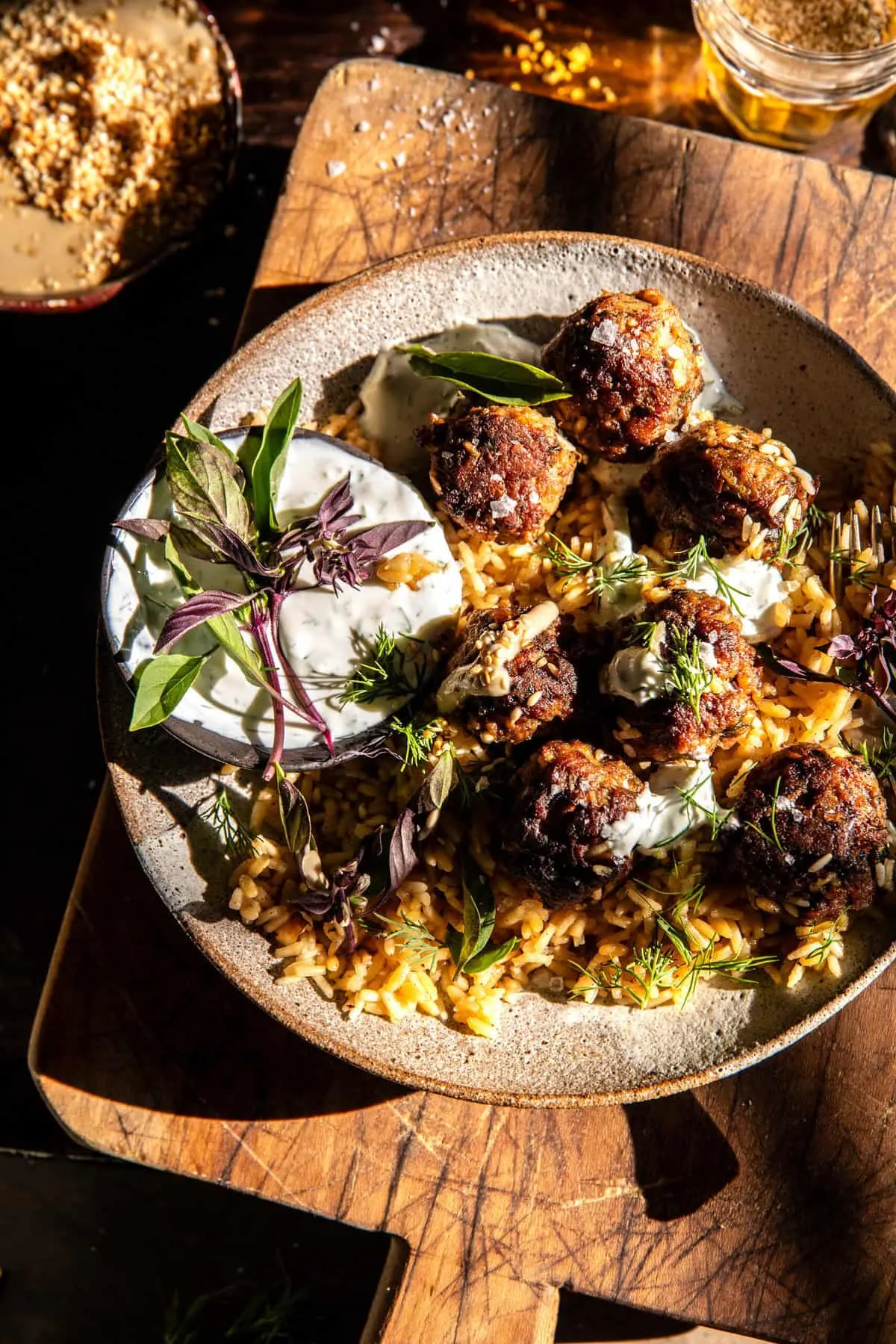 one-skillet-greek-meatballs-and-lemon-rice