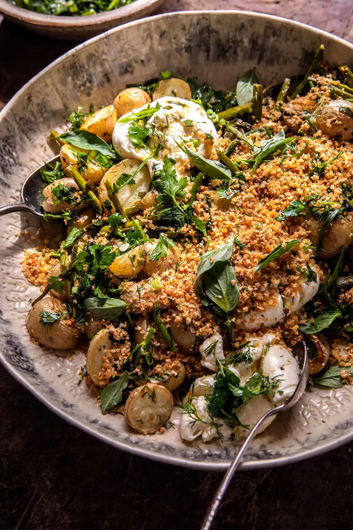 roasted-asparagus-and-potatoes-with-sesame-breadcrumbs-and-burrata