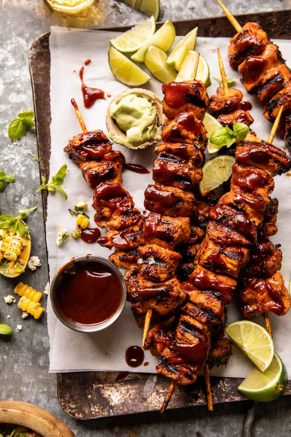 bbq-beer-chicken-skewers-with-avocado-corn-and-feta-salsa