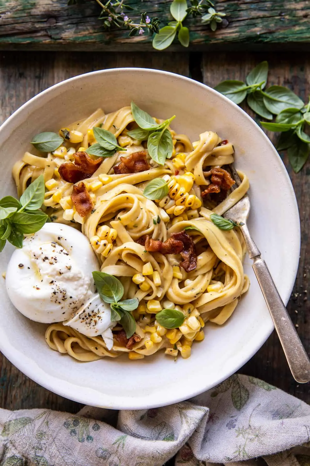garlic-herb-corn-carbonara-with-burrata