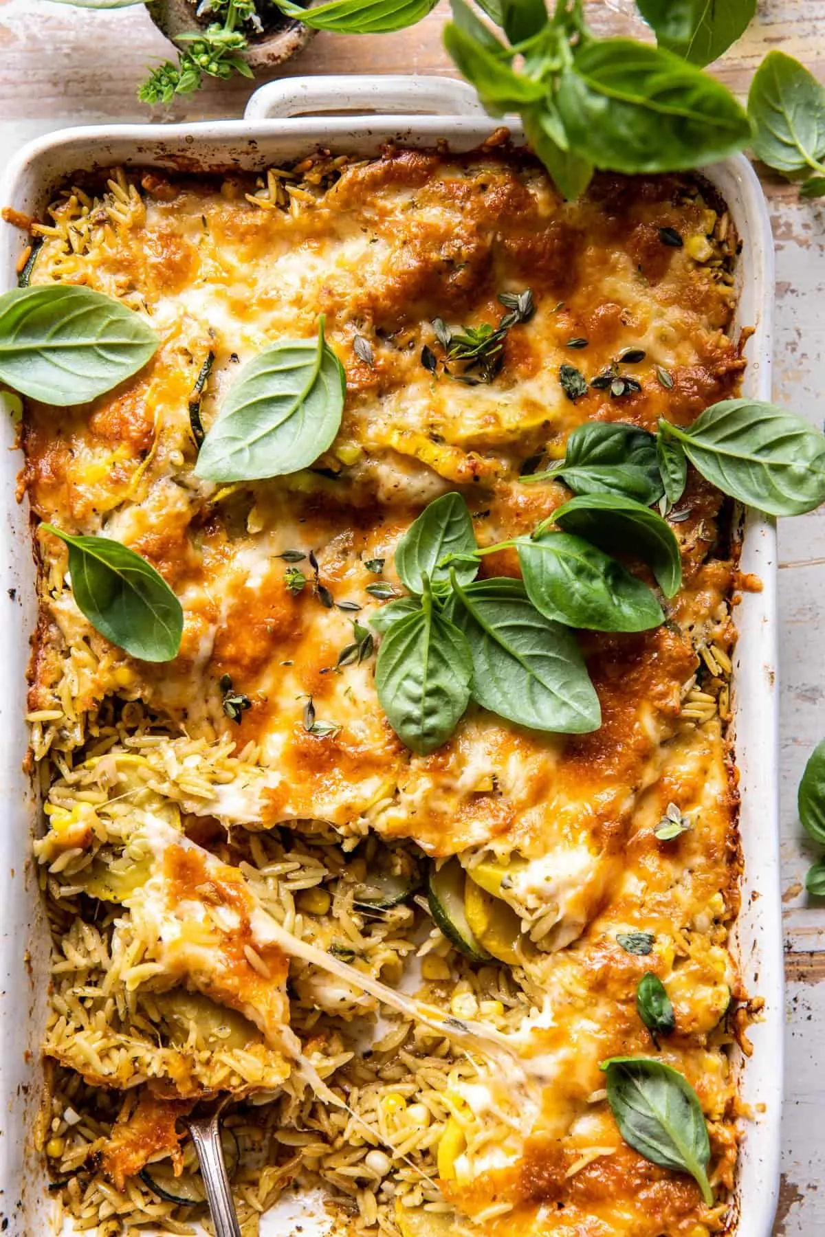 one-pan-corn-and-zucchini-pesto-orzo-casserole