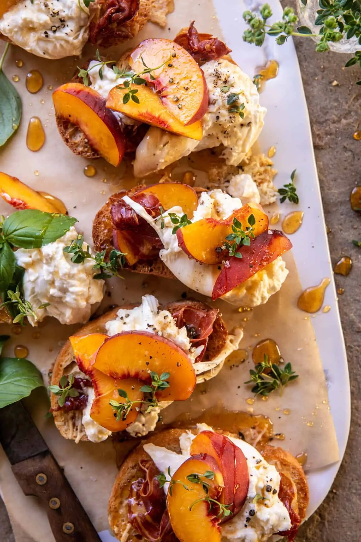 peach-burrata-parmesan-crusted-crostini-with-hot-honey