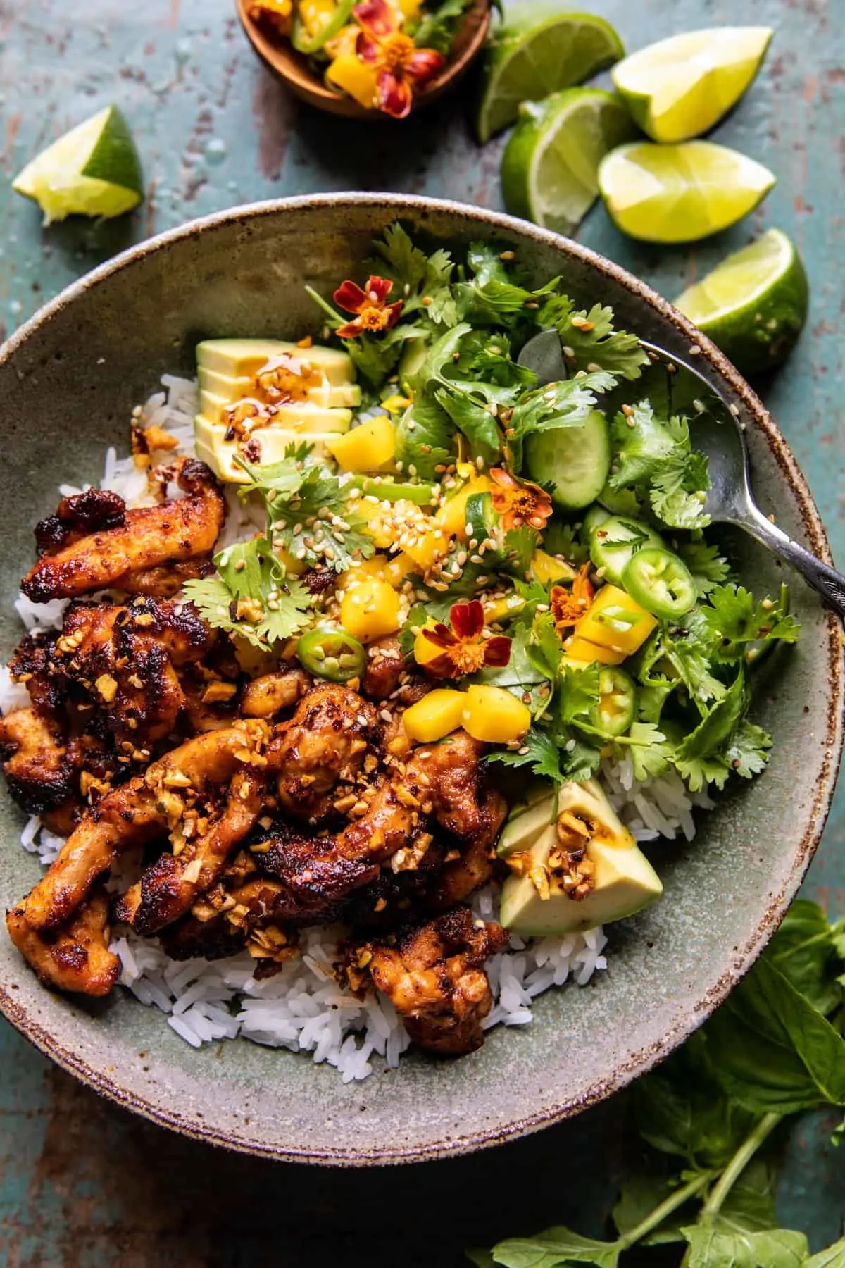 chili-crisp-chicken-mango-cucumber-rice-bowl