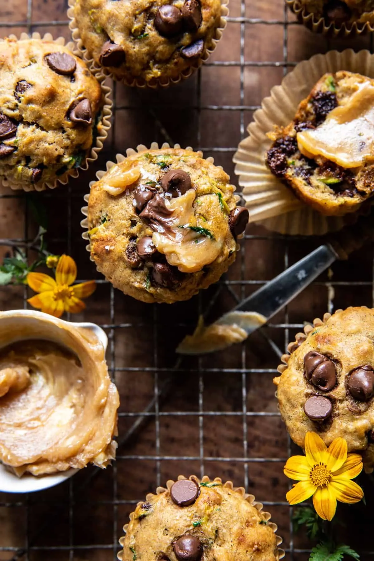 chocolate-chip-zucchini-banana-muffins-with-cinnamon-honey-butter