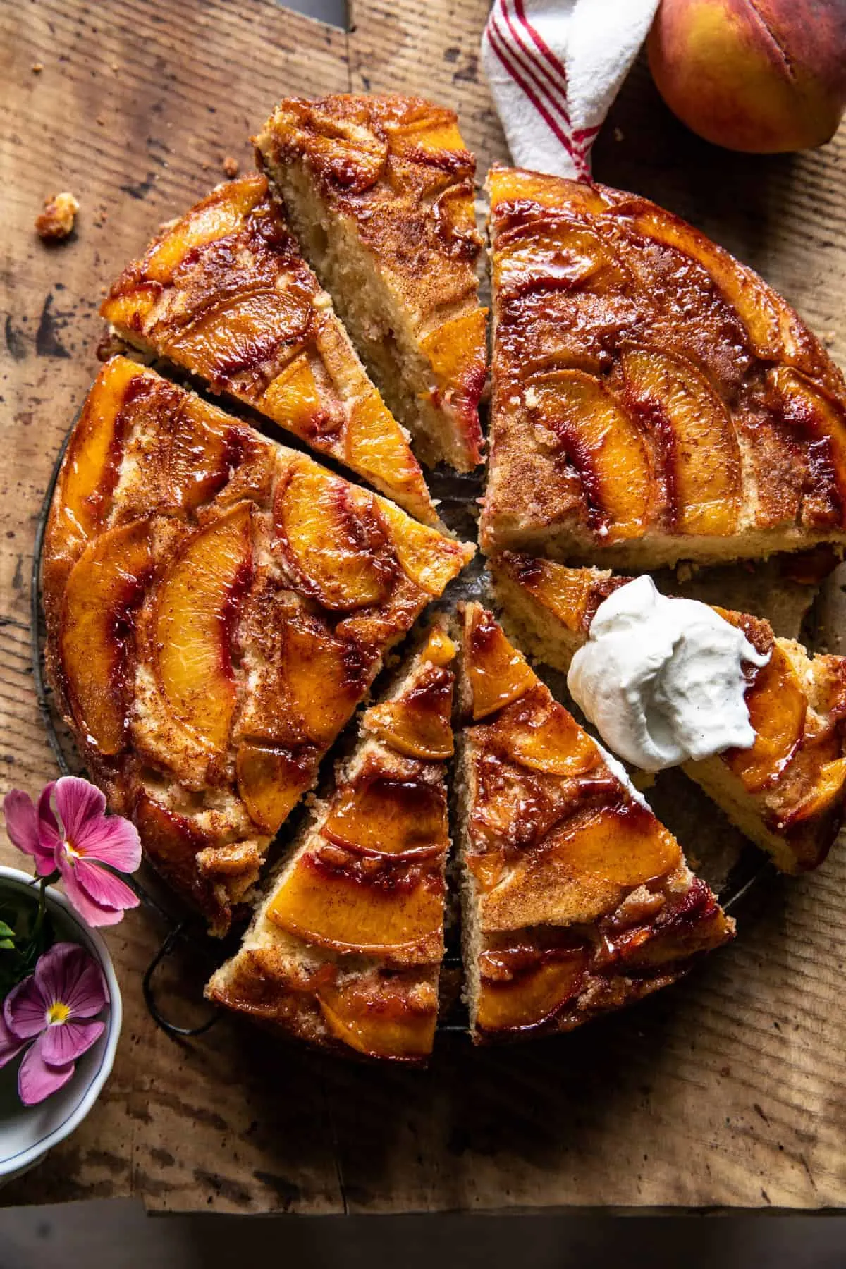 skillet-cinnamon-sugar-peach-upside-down-cake