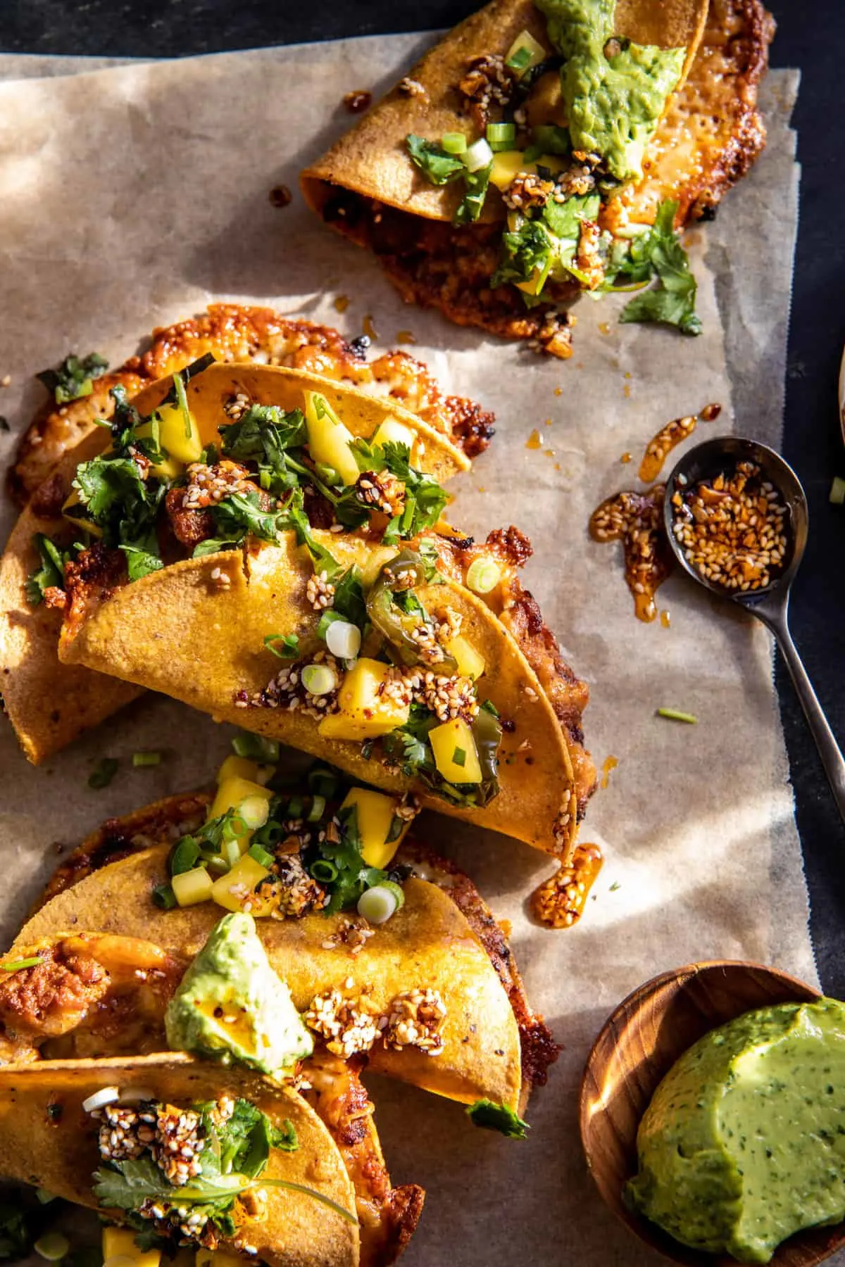 chili-crisp-chicken-tacos-with-spicy-mango-salsa