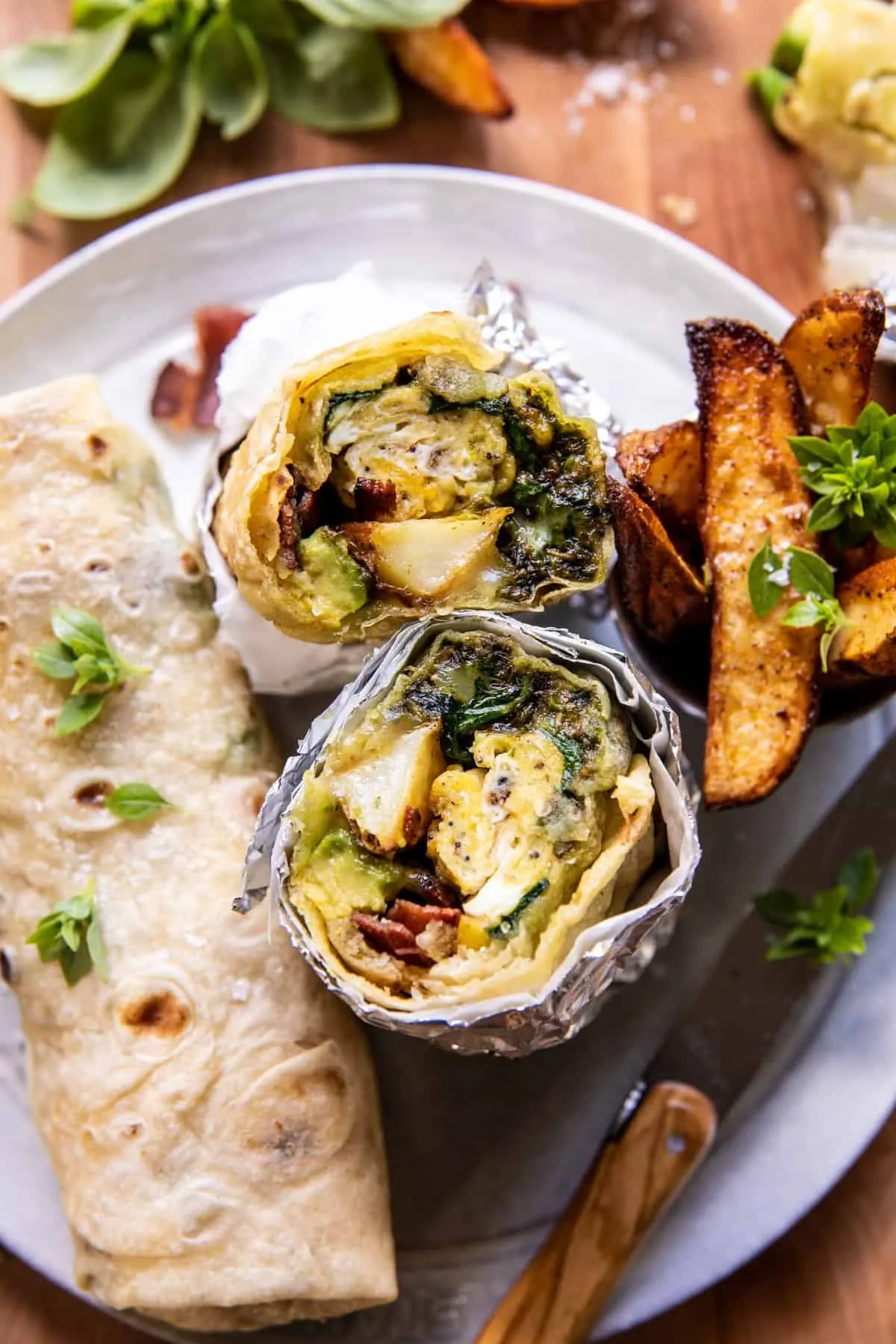 cheesy-pesto-avocado-bacon-breakfast-burrito