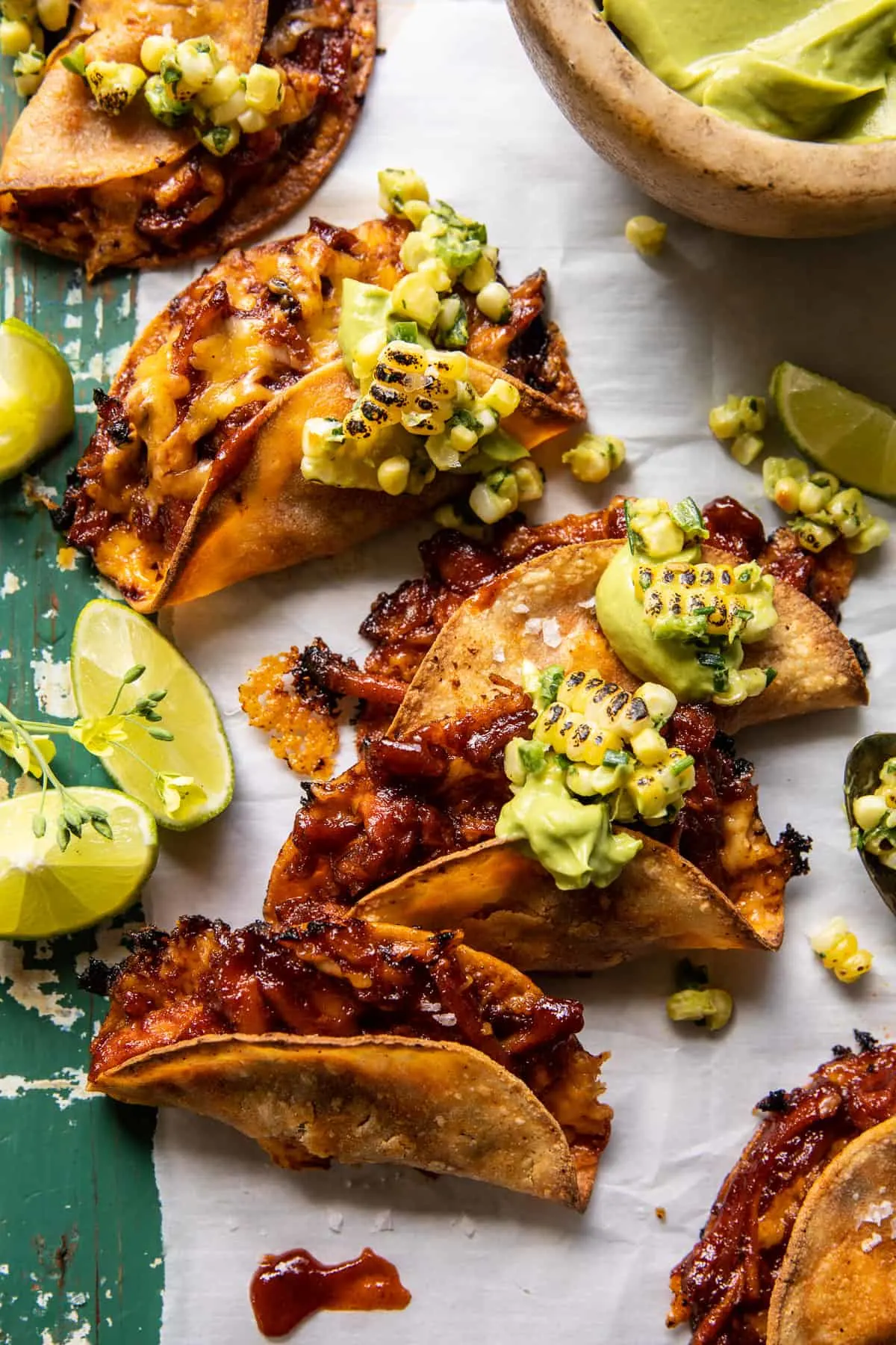 crispy-chipotle-bbq-chicken-tacos-with-creamy-charred-corn-salsa