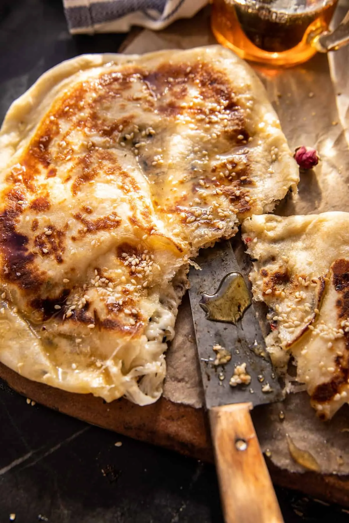 sesame-gouda-stuffed-naan-with-honey