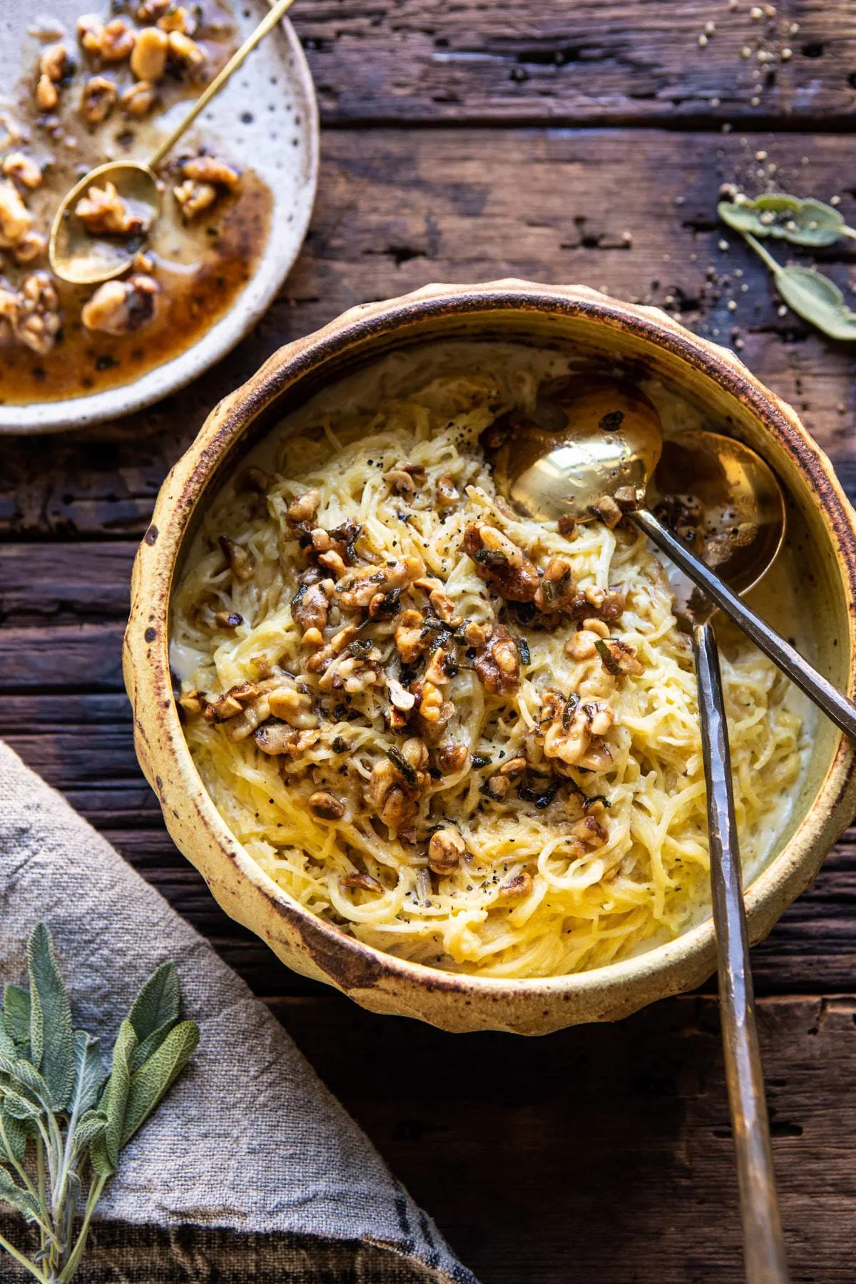 creamed-spaghetti-squash-with-browned-butter-walnuts