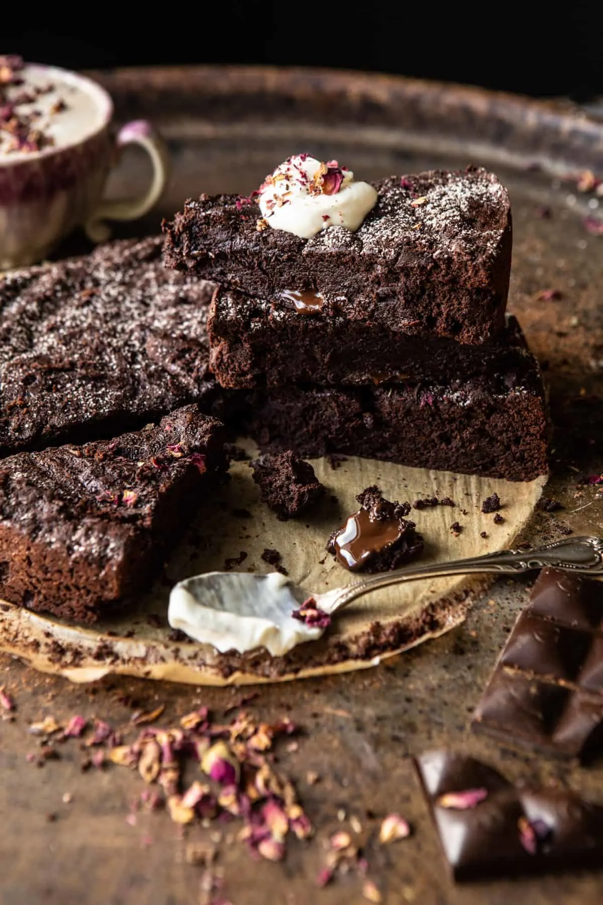 flourless-chocolate-espresso-olive-oil-cake-with-honey-whipped-ricotta.