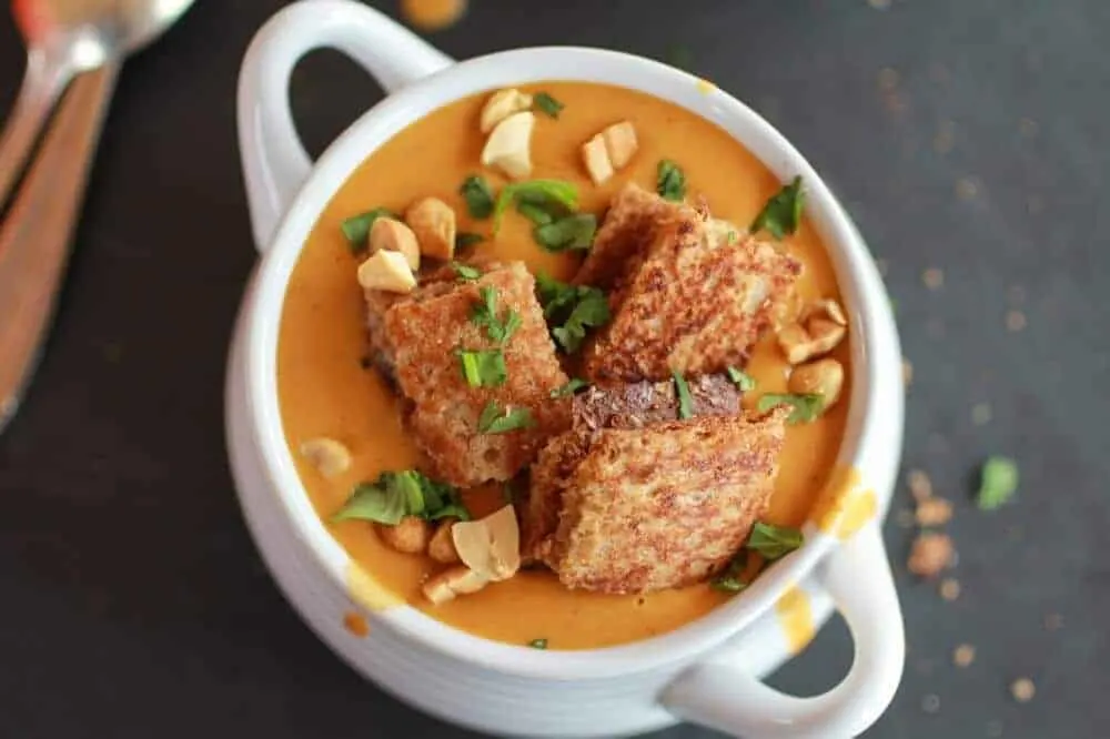 thai-peanut-soup-with-grilled-peanut-butter-croutons