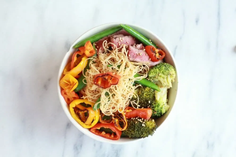 asian-veggie-noodle-bowl-with-grilled-steak