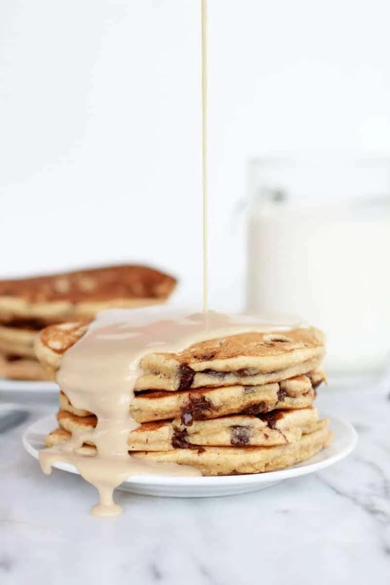 whole-wheat-chocolate-chip-banana-bread-pancakes-with-a-vanilla-coconut-glaze