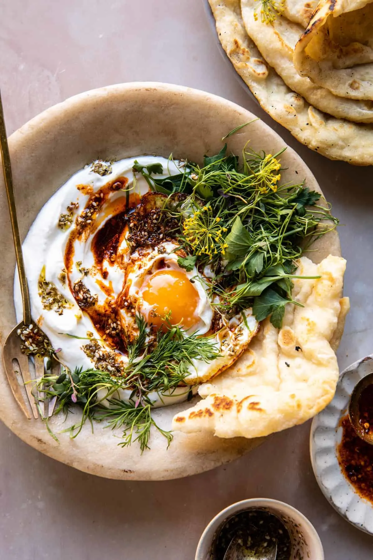 herby-za'atar-eggs-with-lemony-yogurt-and-chili-oil