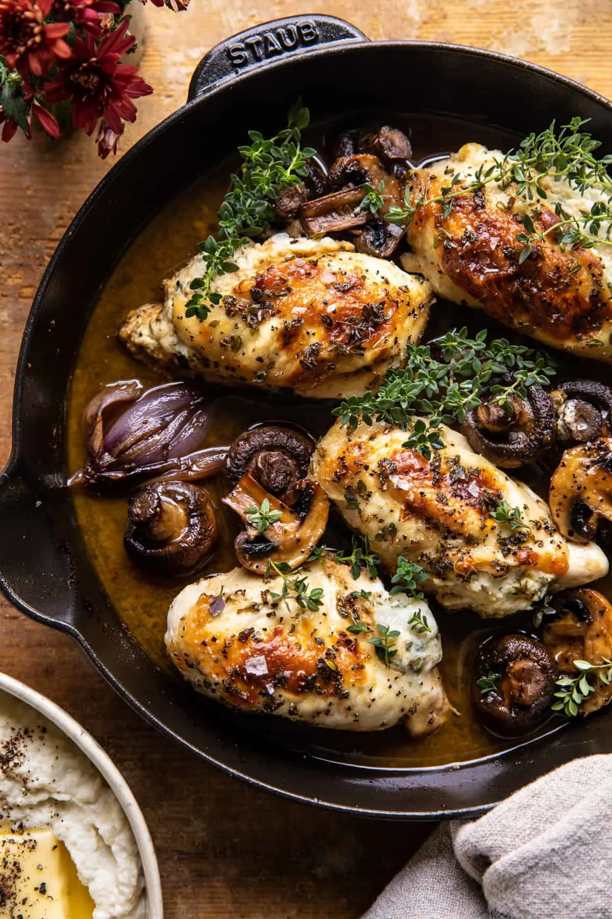 herbed-ricotta-stuffed-chicken-in-cider-pan-sauce-with-mashed-cauliflower