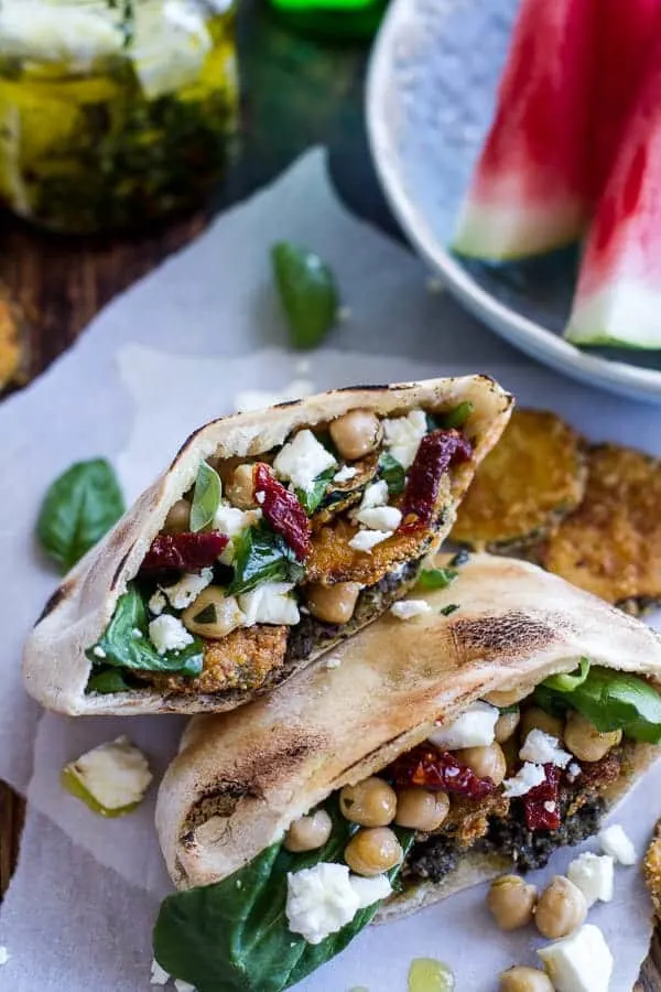 greek-olive-pesto-and-fried-zucchini-grilled-pitas-wmarinated-feta-garbanzo-beans.