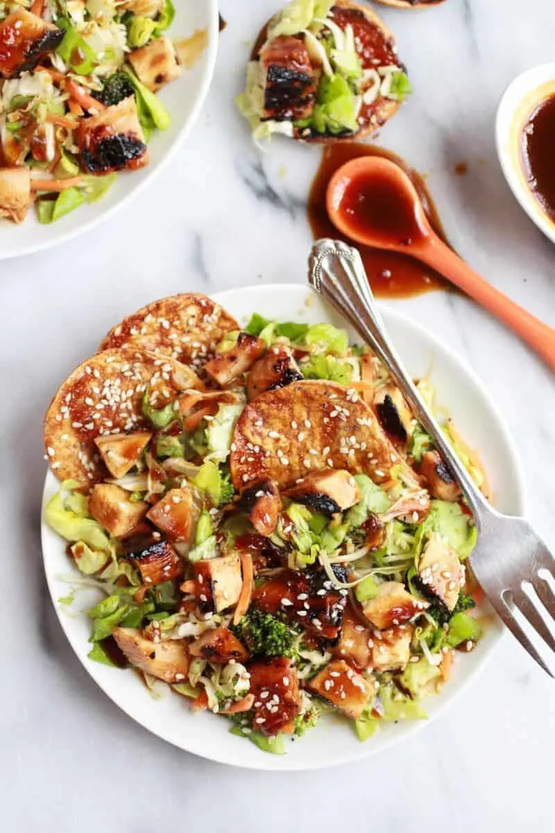chopped-asian-bbq-chicken-salad-with-homemade-honey-sesame-crackers