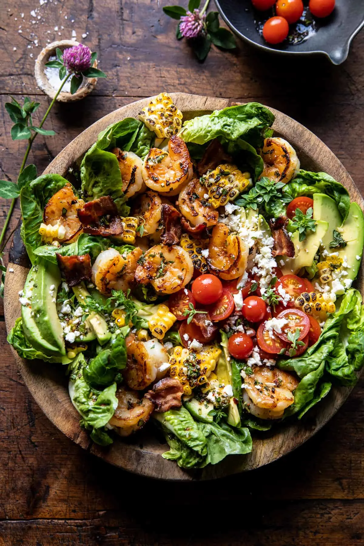 honey-garlic-shrimp-corn-and-avocado-bacon-salad
