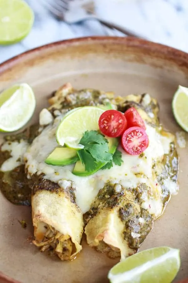 creamy-avocado-hatch-chile-chicken-charred-corn-crepechiladas