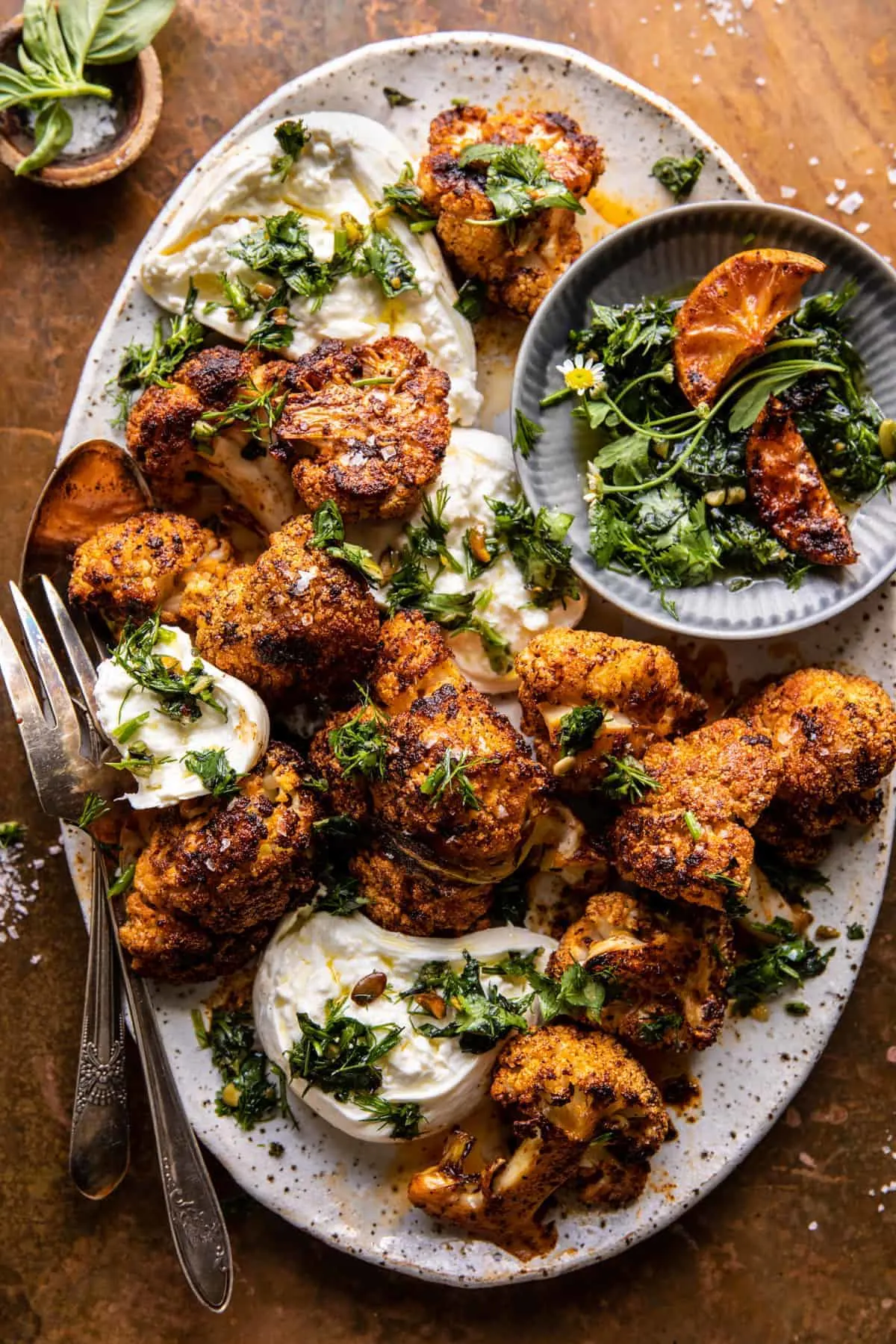crispy-roasted-blackened-cauliflower-with-burrata-and-herbs