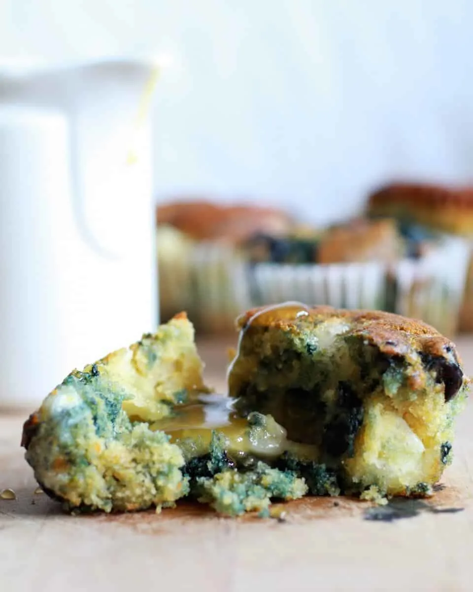roasted-blueberry-and-brie-cornbread-muffins-with-warm-honey-butter