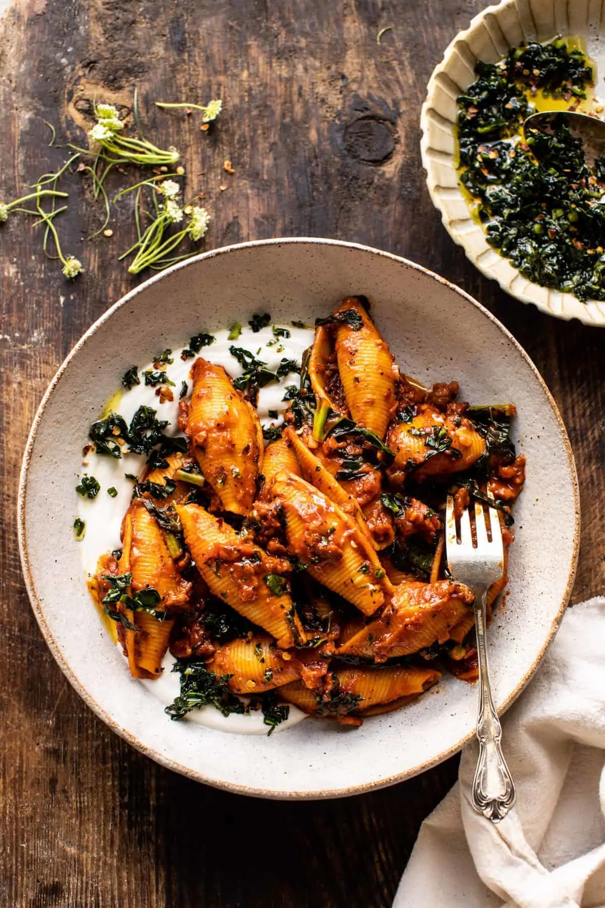 unstuffed-spicy-tomato-basil-shells-with-whipped-ricotta.