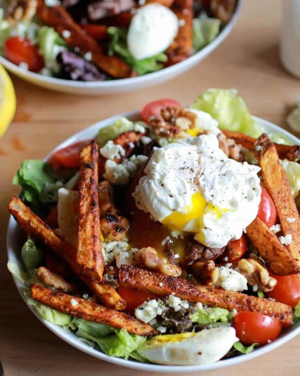 steak-and-french-fry-salad-with-blue-cheese-butter-poached-eggs
