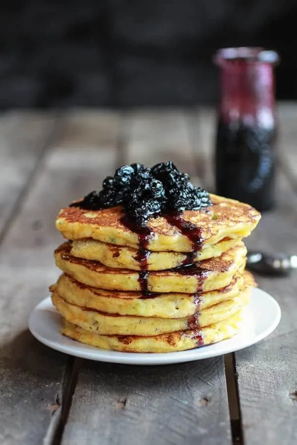 jalapeno-cheddar-cornbread-pancakes-with-roasted-blueberry-honey-syrup