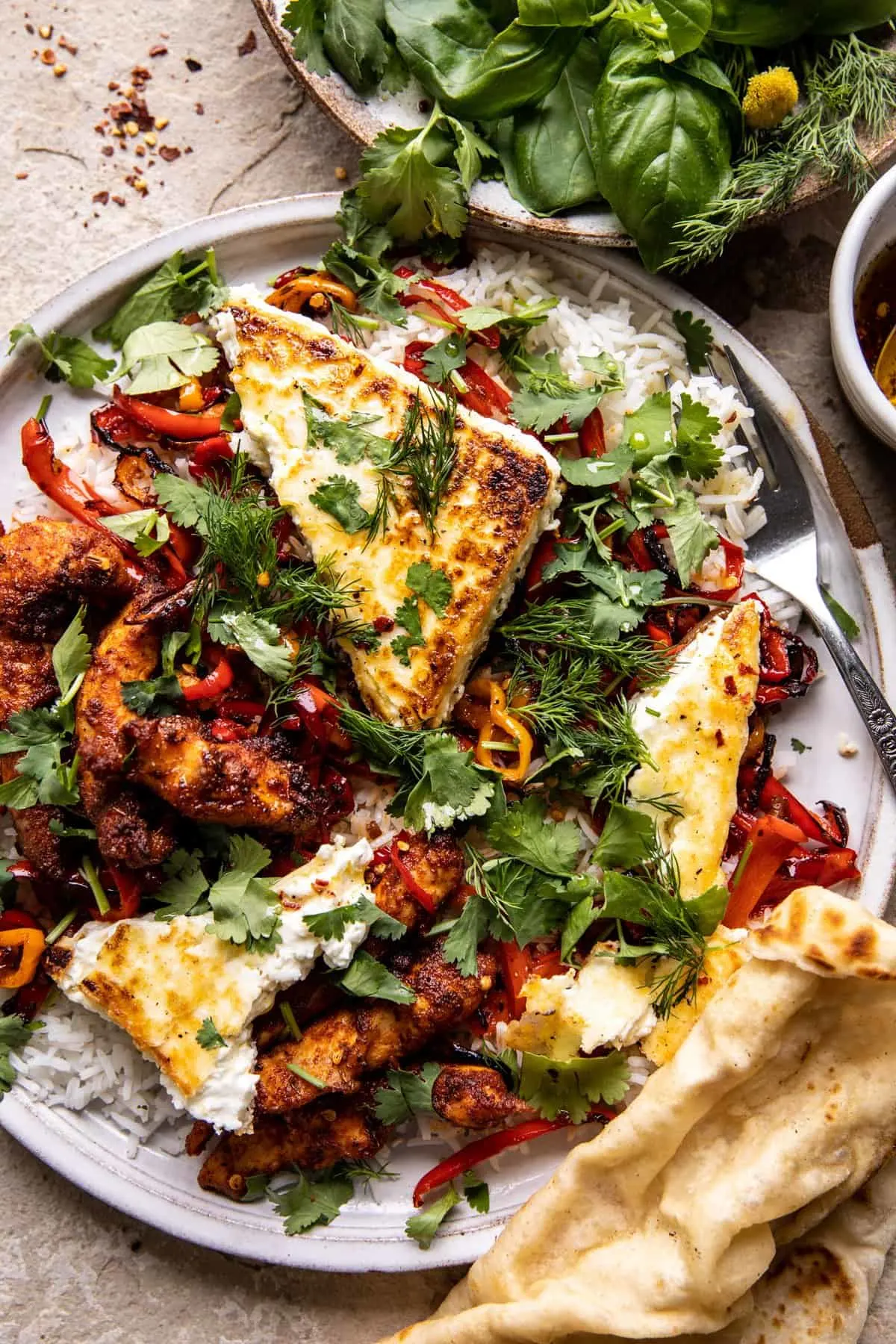 crispy-feta-with-lemon-pepper-chicken-and-rice