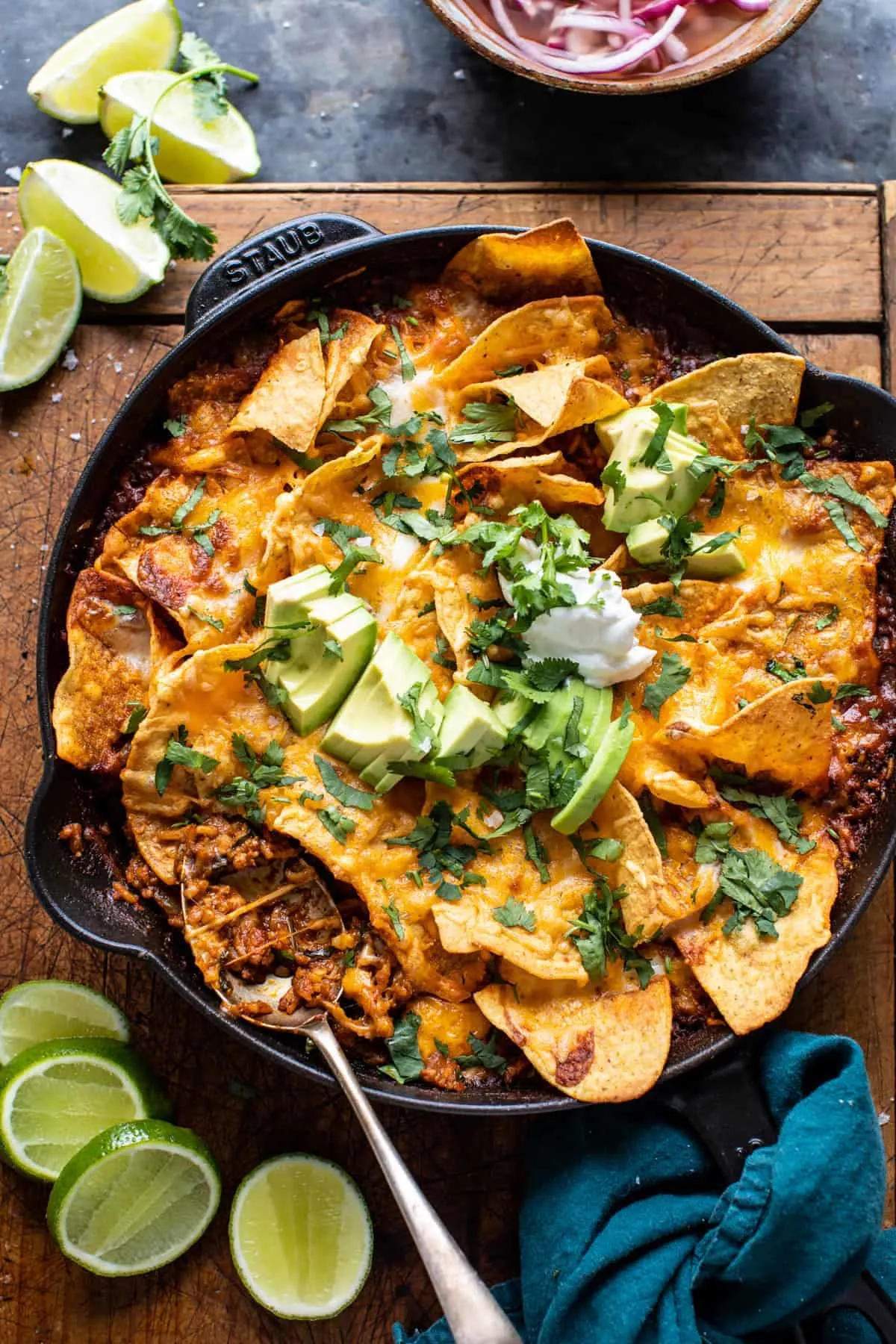 one-skillet-saucy-chicken-tortilla-enchilada-rice-bake