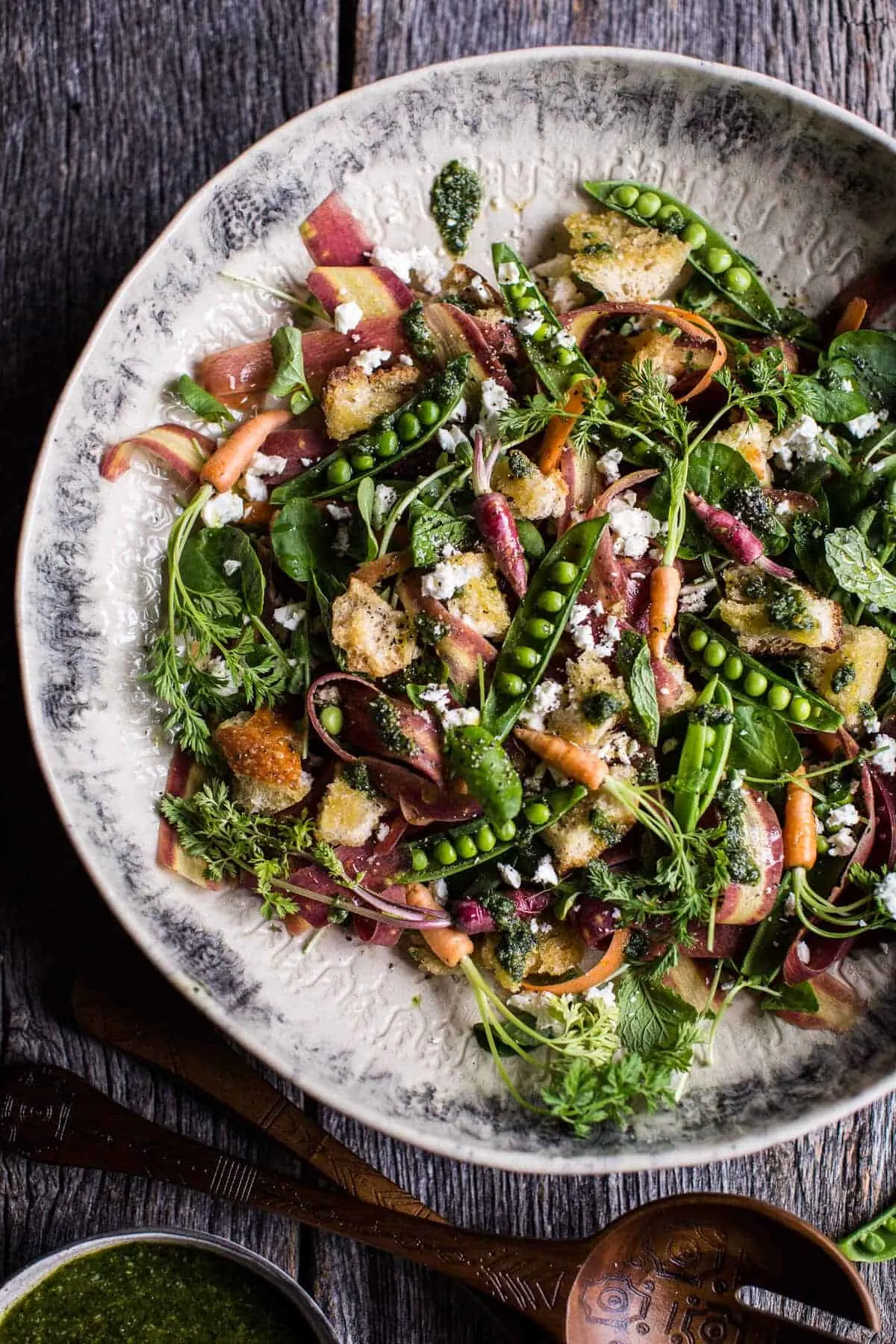 spring-pea-and-carrot-salad-with-carrot-top-pesto.
