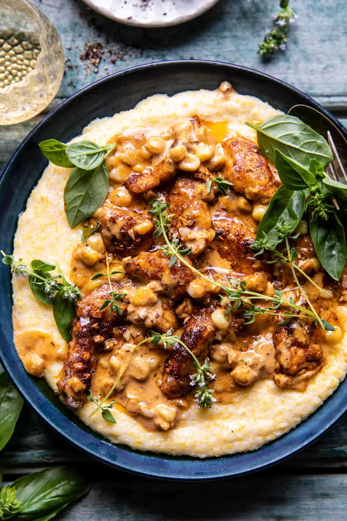 creamy-garlic-corn-chicken-with-cheesy-polenta