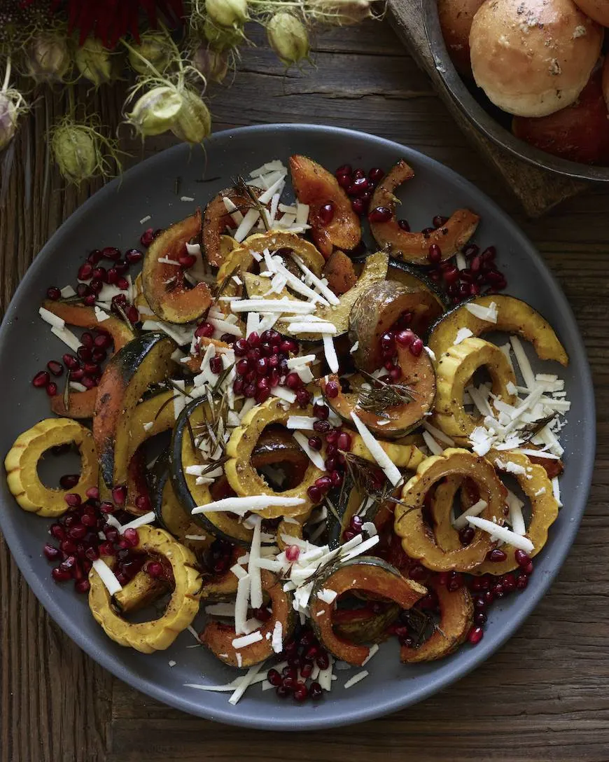 brown-butter-roasted-pumpkin-with-ricotta-salata-and-pomegranate-seeds