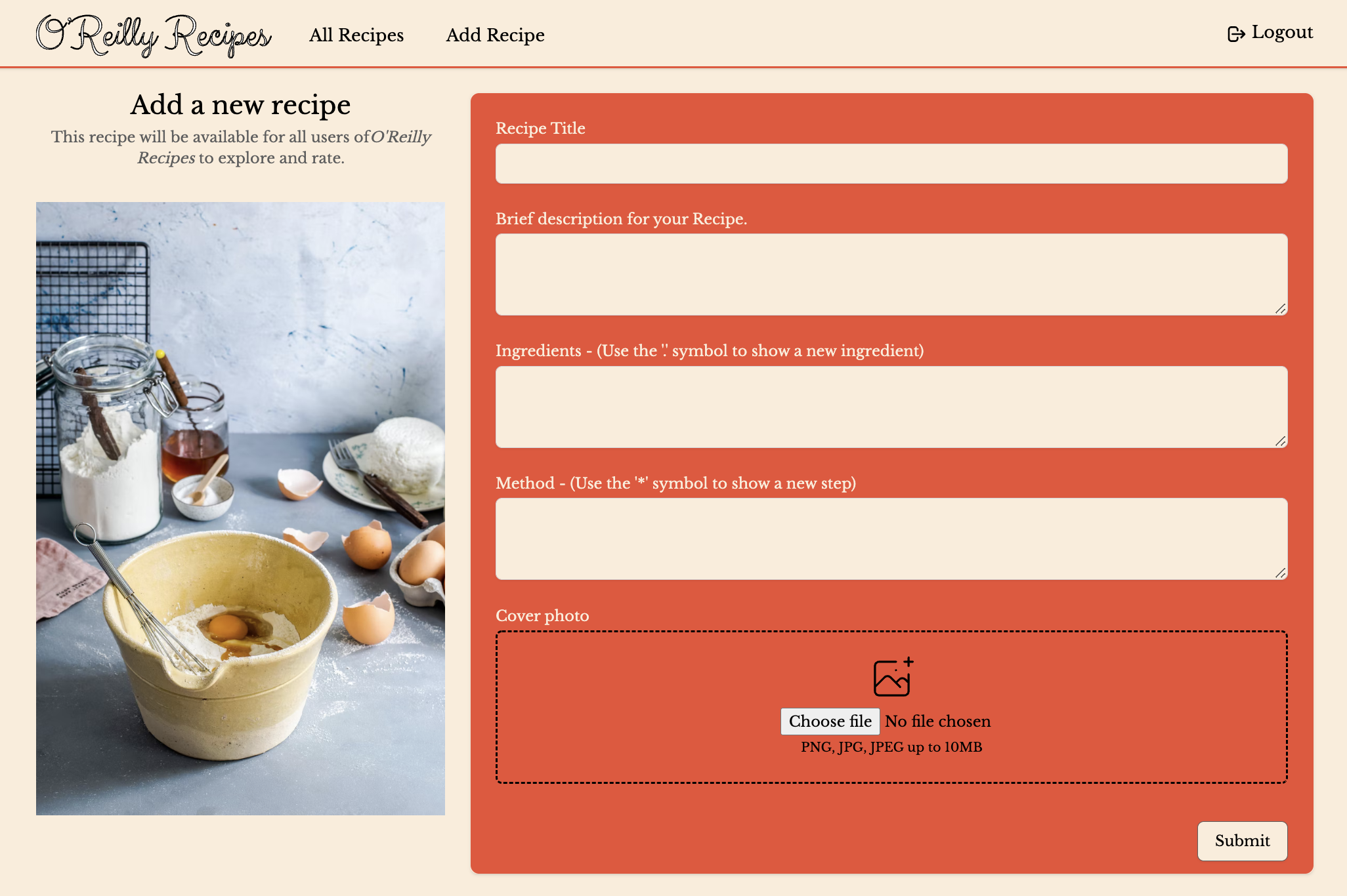 Recipe creation page