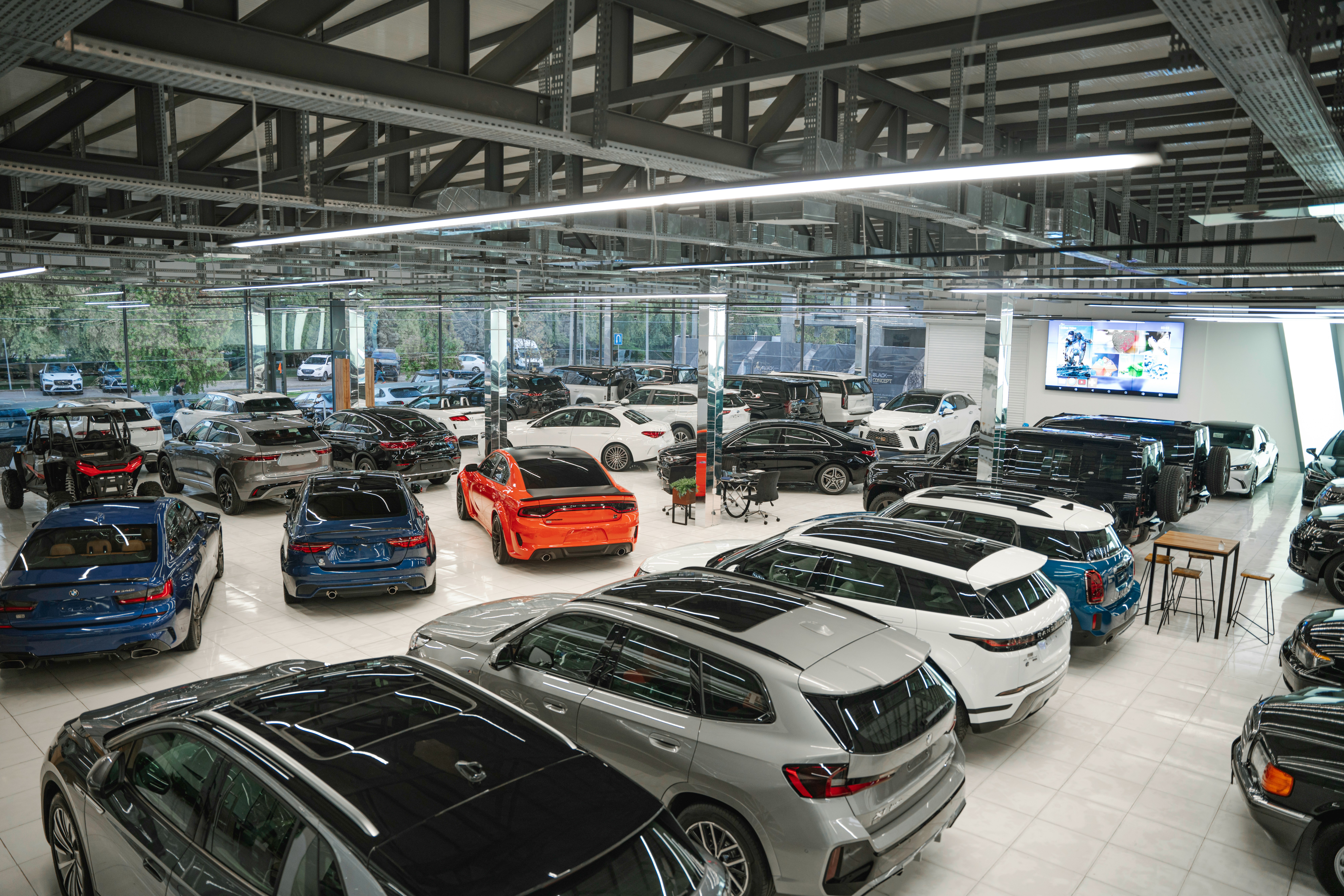 the inside of a car dealership