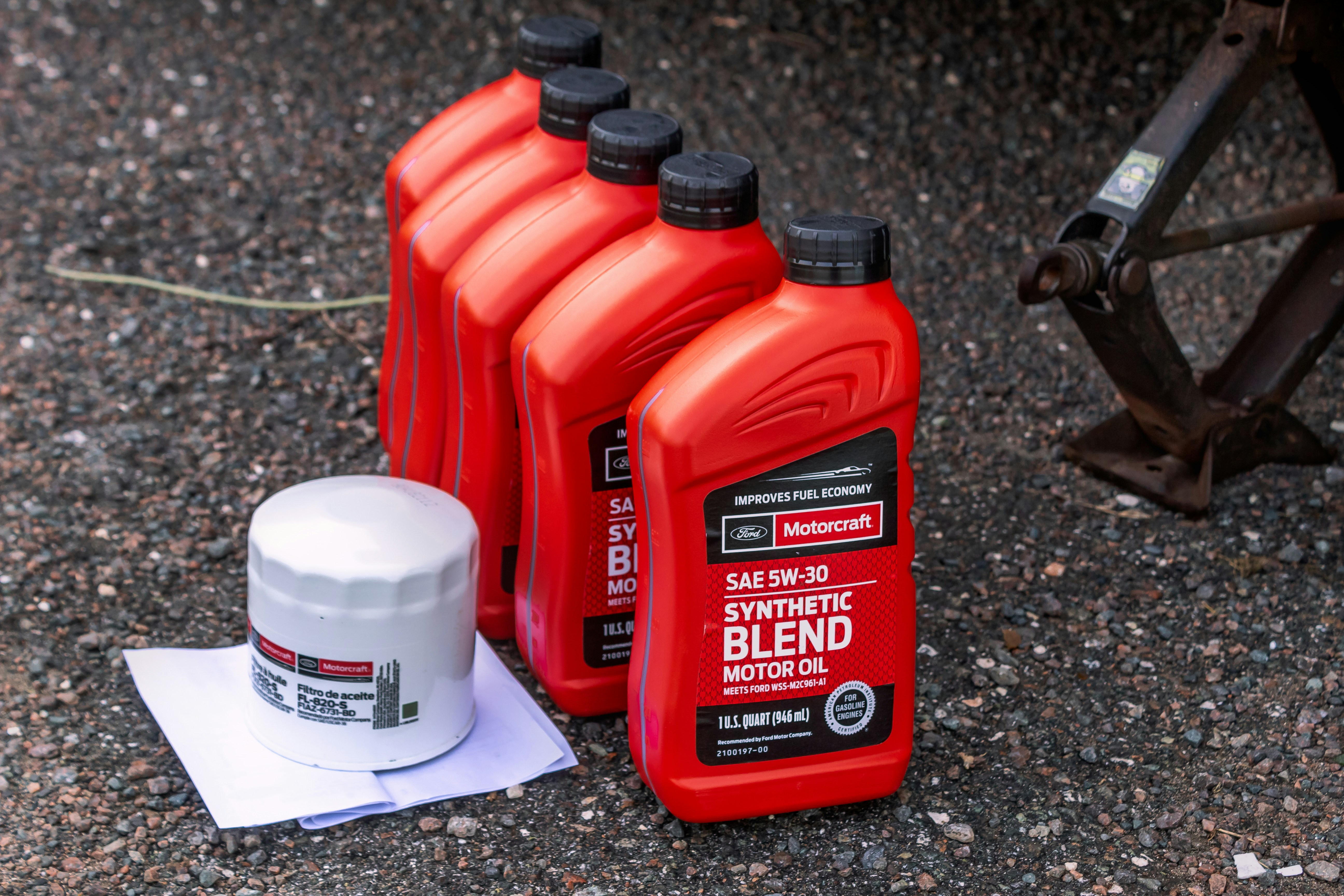 Row of bottles of synthetic motor oil